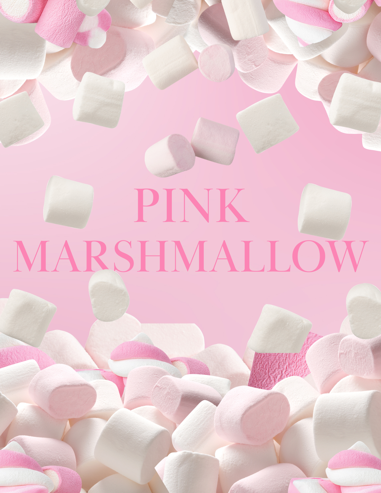 Pink and white marshmallows on a pink background with 'Pink Marshmallow' text.