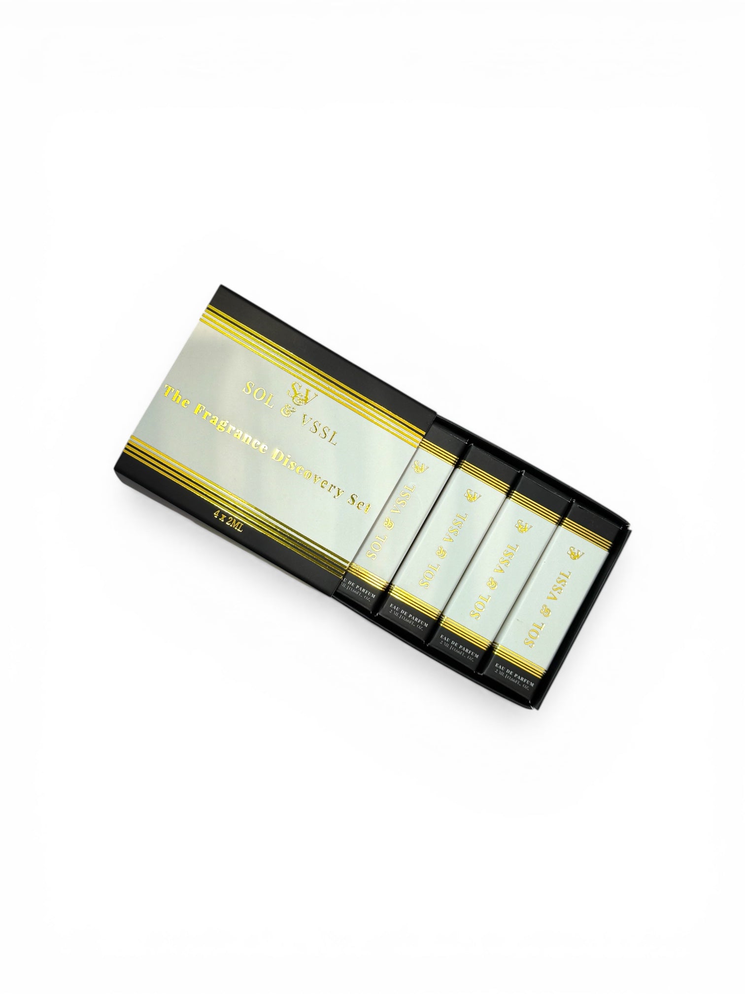 Diamond grading set with black and gold packaging on a white background